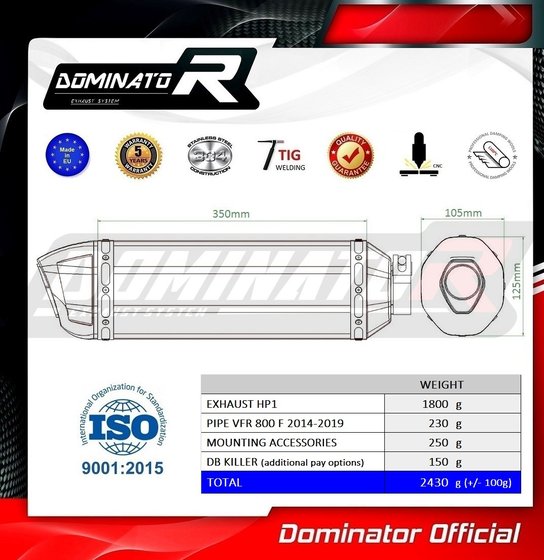 VFR 800 F (2014 - 2019) exhaust silencer hp1 | Dominator