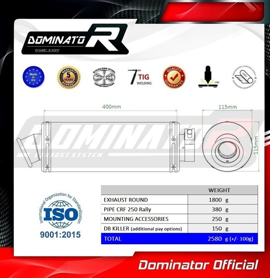 CRF 250 L RALLY (2017 - 2019) exhaust silencer round | Dominator