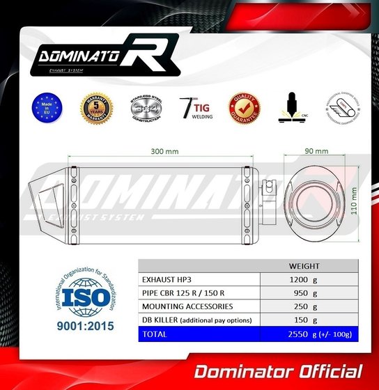 CBR 150 R (2011 - 2016) exhaust full system silencer hp3 | Dominator