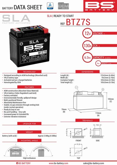 CHF 50 SCOOPY (2002 - 2009) btz7s sla battery | BS BATTERY