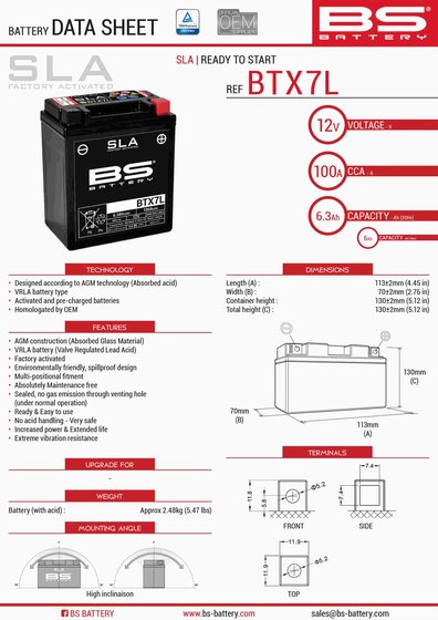 NES 150 (2000 - 2006) btx7l sla 12v battery | BS BATTERY