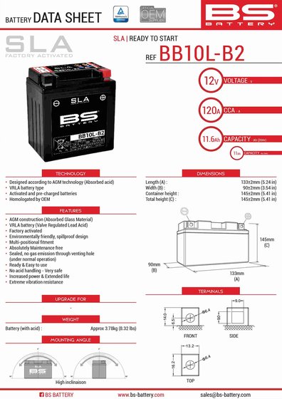 CH 150 ELITE (1985 - 1987) bb10l-a2/b2 battery | BS BATTERY