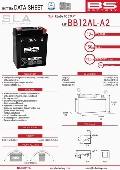 CB 550 (1983 - 1984) sla 12v 150 a battery | BS BATTERY