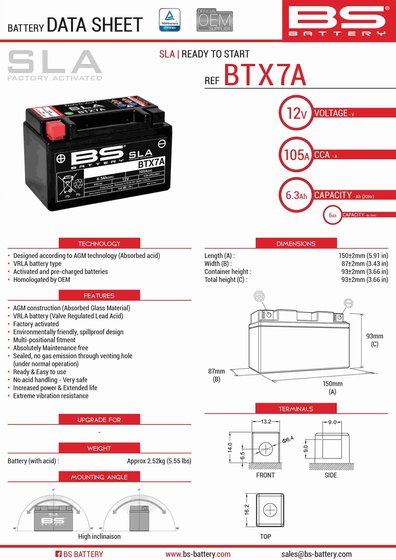 XLR 125 (1998 - 2002) btx7a sla 12v battery | BS BATTERY