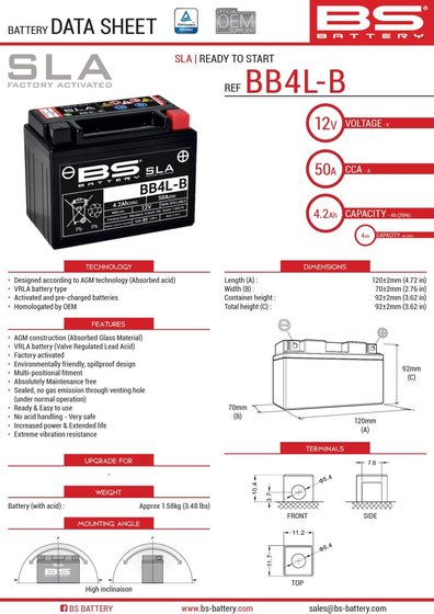 C 90 (1985 - 2003) bb4l-b sla battery | BS BATTERY