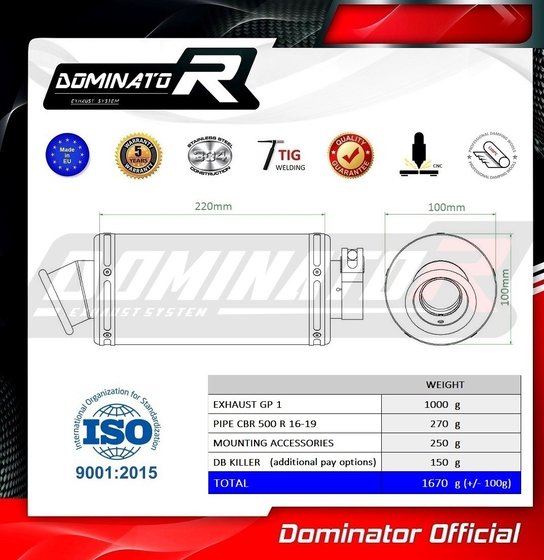 CBR 500 R (2016 - 2019) exhaust silencer gp1 | Dominator