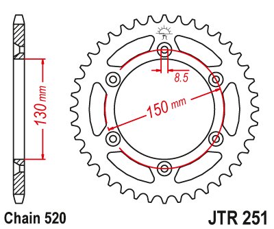 XR 250 (1984 - 1994) plieninė galinė žvaigždutė | JT Sprockets