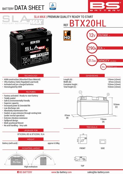 VF 1100 S V65 SABRE (1984 - 1985) btx20hl sla max akumuliatorius | BS BATTERY