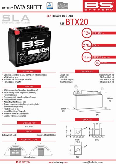 VF 1100 C MAGNA (1983 - 1986) btx20h sla akumuliatorius | BS BATTERY